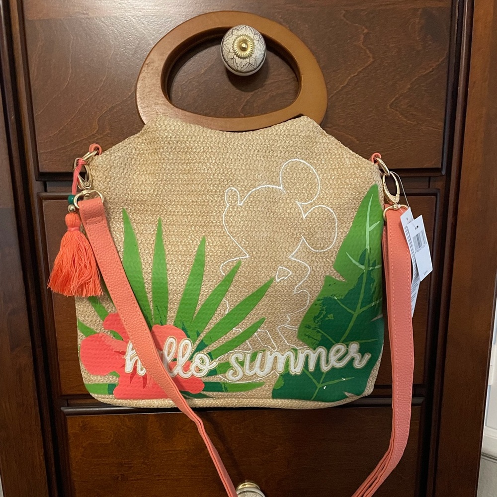 Disney Hello Summer Palm Straw Crossbody